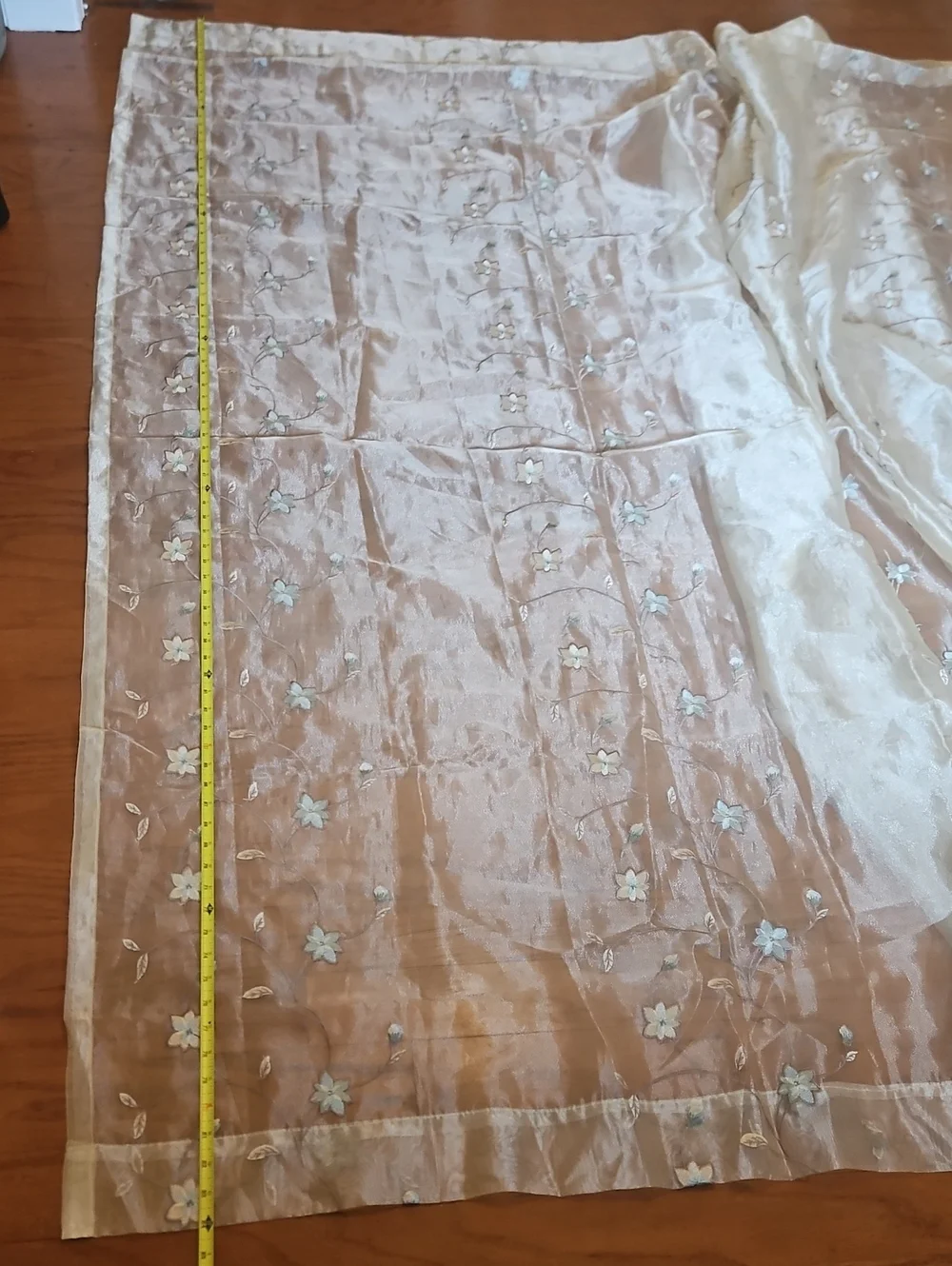 Pair Of 2 Champagne Sheer Embroidered Floral Curtain Panels  84